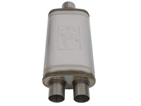 aFe MACH Force XP SS Muffler 3in Center Inlet / 2.5in Dual Outlets 18in L x 9in W x4in H Body