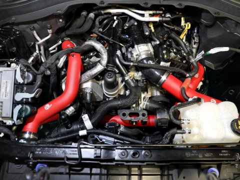 aFe Bladerunner 2-1/4 IN Aluminum Hot Charge Pipe Black 20-23 Ford Explorer/Explorer ST - Red thumbnail 5