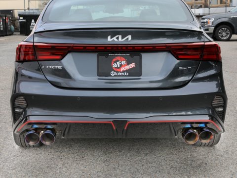 aFe 22-24 Kia Forte GT 1.6L 3in-2.5in 304 Stainless Steel Axle-Back Exhaust w/ Blue Flame Tips thumbnail 3