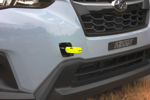 PERRIN 22-26 Subaru WRX / 18-23 Crosstrek / 20-25 OBXT Tow Hook Kit (Front) - Neon Yellow thumbnail 1