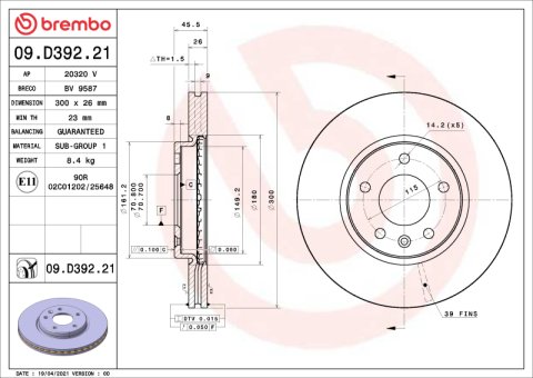 Brembo OE 14-15 Chevrolet Cruze/19-22 Equinox/Malibu/21-24 Trailblazer UV Coated Brake Disc - Front