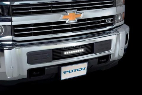 Putco 15-19 Chevy Silv HD SS Black Bar Design Bumper Grille Insert w/ Curved Flush 10in Light Bar thumbnail 1