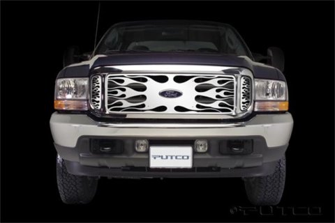 Putco 99-04 Ford SuperDuty w/ Logo CutOut (incl Side Vents) Flaming Inferno Stainless Steel Grille thumbnail 2