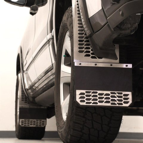 Putco 11-16 Ford SuperDuty Dually - (Fits Rear) - Set of 2 Mud Skins - Brushed SS w/ Hex Shield thumbnail 1