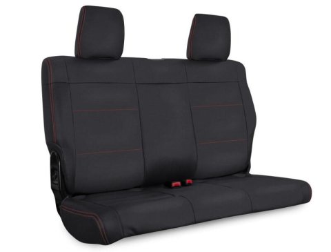 PRP 07-10 Jeep Wrangler JK Rear Seat Covers/2 door - Black with Red Stitching thumbnail 1
