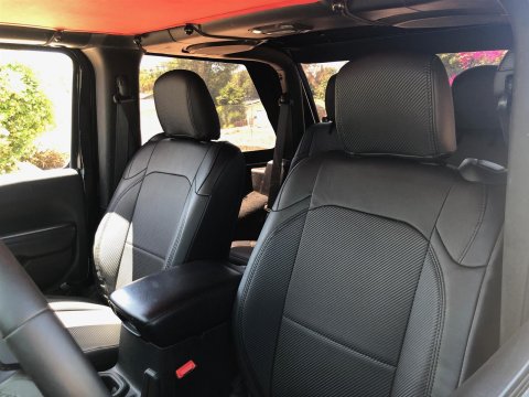 PRP 2018+ Jeep Wrangler JL/2 Door/ Non-Rubicon Front Seat Covers (Pair) - Black w/ Red Stitching