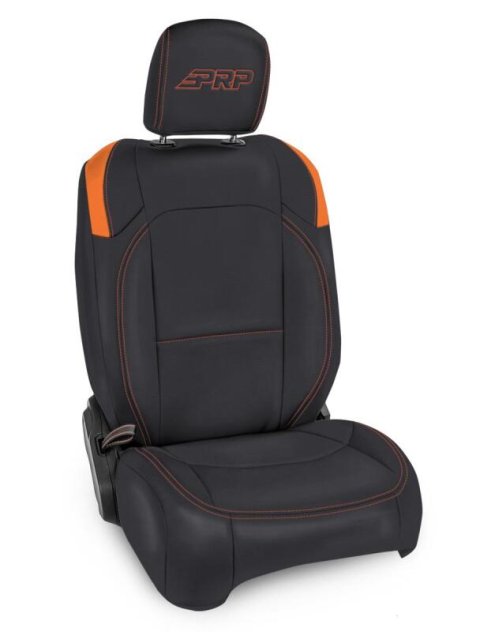 PRP Jeep Wrangler JL Front Seat Covers Jeep Gladiator JT- with Molle Back (Pair) - Black/Orange