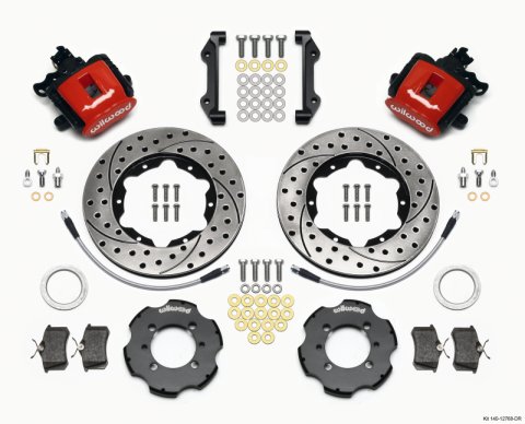 Wilwood Combination Parking Brake Rear Kit 11.00in Drilled Red 2012 Fiat 500 w/ Lines thumbnail 2