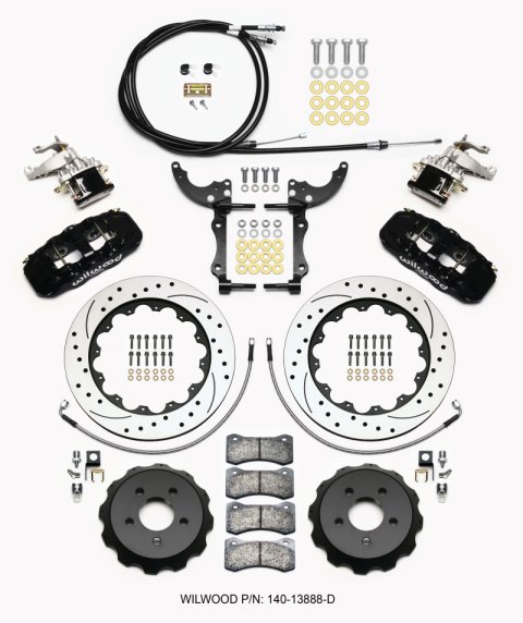 Wilwood AERO4 / MC4 Rear Kit 14.00 Drilled 15-23 Mustang w/Lines & Cables