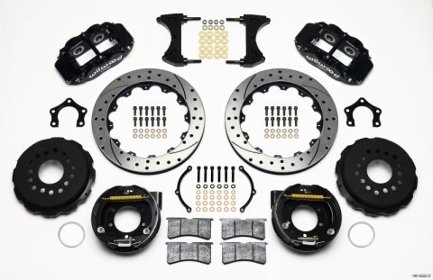Wilwood Narrow Superlite 4R Rear P-Brk Kit 12.88in Drilled Mopar/Dana 2.36in Off w/Snap Ring Bearing