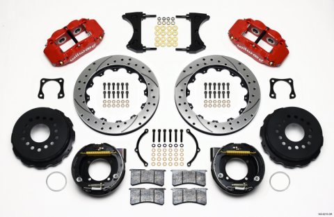 Wilwood Narrow Superlite 4R Rear P-Brk Kit 12.88in Drilled Red Chevy 12 Bolt-Spec 3.15in Bearing