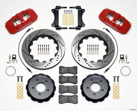 Wilwood AERO6 Front Hat Kit 14.25 Drilled Red 2008-2009 Pontiac G8 w/Lines