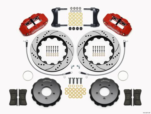 Wilwood Narrow Superlite 6R Front Hat Kit 14.00in Drill Red 2005-Up Mazda Miata w/ Lines