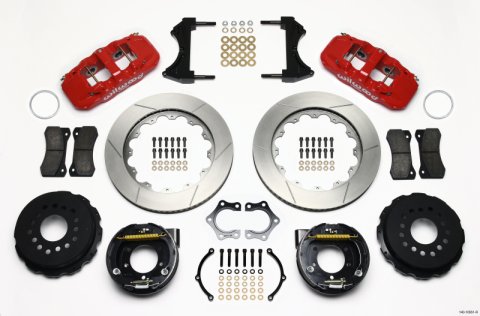 Wilwood AERO4 Rear P-Brake Kit 14.00in Red Mopar/Dana 2.36in Off w/Snap Ring Bearing