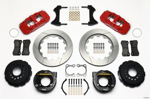 Wilwood AERO4 Rear P-Brake Kit 14.00in Red Big Ford Old Style 2.36in Offset