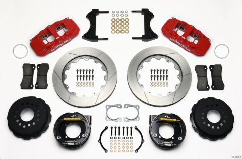 Wilwood AERO4 Rear P-Brake Kit 14.00in Red Chevy 12 Bolt-Spec 3.15in Bearing
