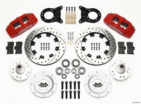 Wilwood Dynapro 6 Front Hub Kit 12.19in Drill Red 1970-1973 Mustang Disc & Drum Spindle