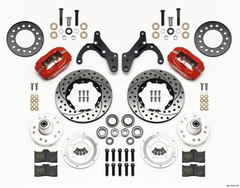 Wilwood Forged Dynalite Front Kit 11.00in Drill-Red 65-68 Chevy Impala -Drum Spindle