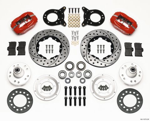 Wilwood Forged Dynalite Front Kit 11.00in Drill Red 1970-1973 Mustang Disc & Drum Spindle