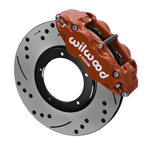Wilwood 84-87 Porsche 911 Base Superlite 4R Front Brake Kit w/ Red Caliper Drilled & Slotted Rotor