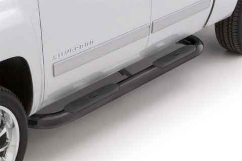 Lund 01-13 Chevy Silverado 1500 Crew Cab (Body Mount) 4in. Oval Curved Steel Nerf Bars - Black thumbnail 7