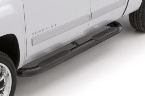 Lund 01-13 Chevy Silverado 1500 Crew Cab (Body Mount) 4in. Oval Curved Steel Nerf Bars - Black thumbnail 8