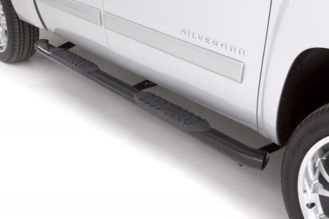 Lund 2007+ Chevrolet Silverado 1500/2500/3500 Extended Cab 5in Oval Curved Steel Nerf Bars - Black thumbnail 3