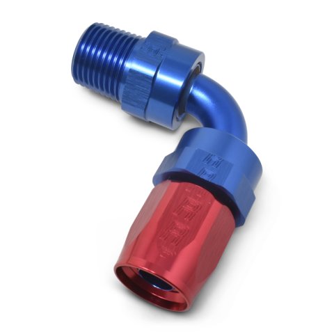 Russell Performance -10 AN Red/Blue 90 Deg Full Flow Swivel Pipe Thread Hose End (With 1/2in NPT) thumbnail 5