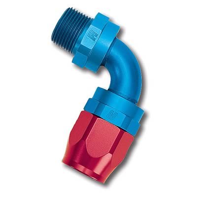 Russell Performance -12 AN Red/Blue 90 Deg Full Flow Swivel Pipe Thread Hose End (With 1/2in NPT)