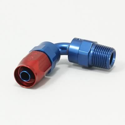 Russell Performance -6 AN Red/Blue 90 Degree Full Flow Swivel Pipe Thread Hose End (With 3/8in NPT) thumbnail 1
