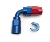 Russell Performance 5/16in SAE Quick Disc Female to -6 Hose Red/Blue 90 Degree Hose End thumbnail 2