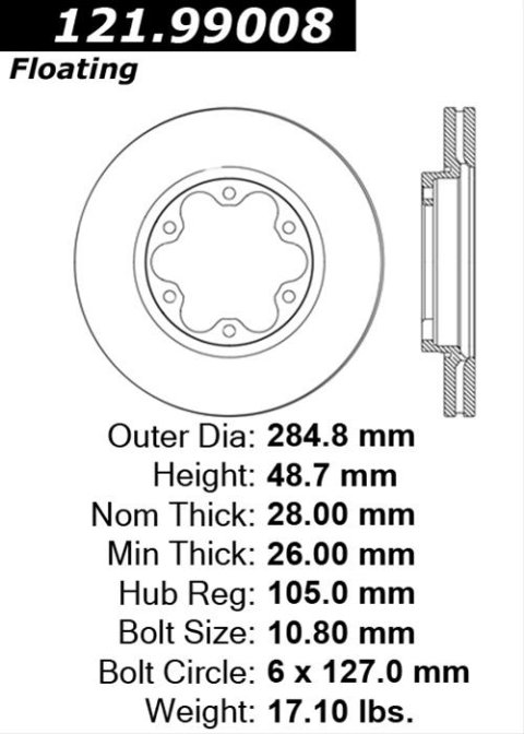 StopTech 07-17 Toyota Hiace C-TEK Standard Front Brake Rotor thumbnail 2