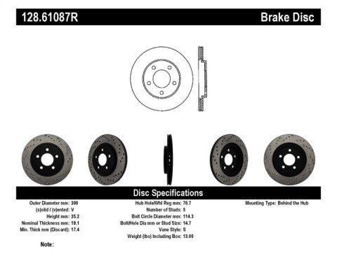 StopTech 05-10 Ford Mustang V6/4.0L / GT V8/4.6L Cross Drilled Right Rear Rotor thumbnail 3