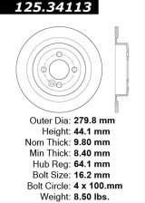 Centric 13 Mini Cooper S JDW Pkg Rear Premium High Carbon Brake Rotor thumbnail 2