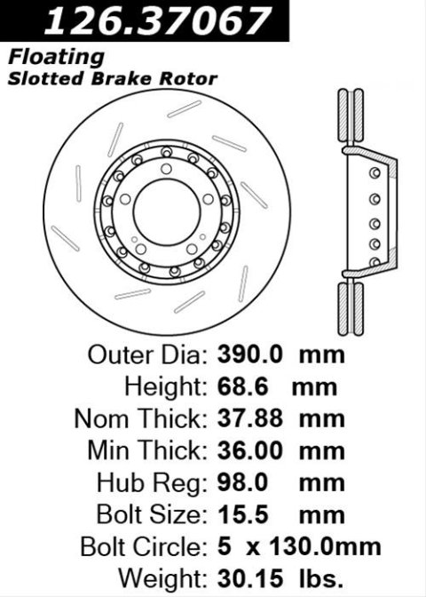 Centric Slotted OE Design Brake Rotor thumbnail 1