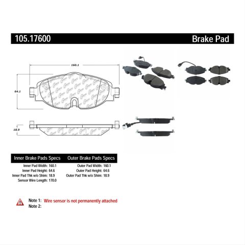 Centric Posi-Quiet 15-16 Audi A3 Front Brake Pads thumbnail 1