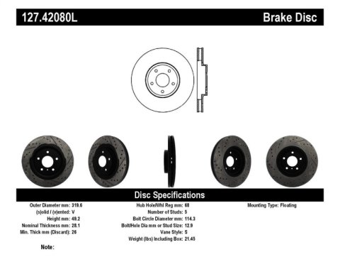 StopTech 06-07 350Z / 05-07 G35 exp Sport/ 06-07 G35X SportStop Slotted & Drilled Front Left Rotor thumbnail 3