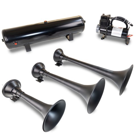 Kleinn Triple Black Horn Kit w/150 PSI Waterproof 3.0 gal Air Tank
