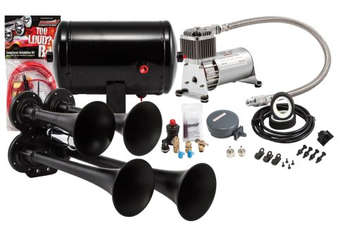 Kleinn Quad Black Horn Kit w/ 130 PSI Air Compressor / 1.0 gal Air Tank