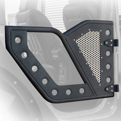 DV8 Offroad Jeep 18+ Wrangler JL / 20+ Gladiator JT Rear Rock Doors w/ Perforated Aluminum Mesh thumbnail 1