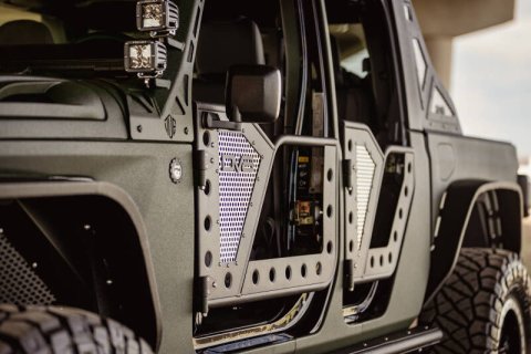 DV8 Offroad Jeep 18+ Wrangler JL / 20+ Gladiator JT Rear Rock Doors w/ Perforated Aluminum Mesh thumbnail 2