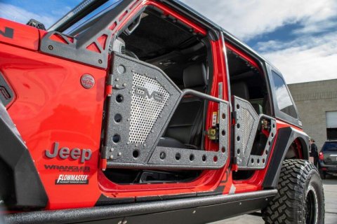 DV8 Offroad Jeep 18+ Wrangler JL / 20+ Gladiator JT Rear Rock Doors w/ Perforated Aluminum Mesh thumbnail 4