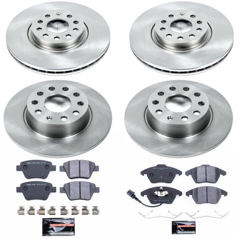 PowerStop Track Day Spec High Performance Brake Kits TDSK5801 Rotor and Pad Combo, Platform Specific, Front/Rear, Solid Surface Rotors, Carbon Fiber Metallic Pads, Audi, Volkswagen, Kit