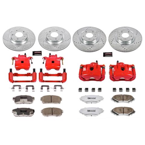 PowerStop Z26 Street Warrior Brake Upgrade Kits with Calipers for 2004-2011 RX-8 - KC2727-26 Disc Kits, Performance Kits, Front and Rear, Cross-drilled/Slotted Rotors, 1-piston Red Calipers, Mazda, Kit thumbnail 3