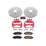 PowerStop Z23 Evolution Sport Brake Upgrade Kits with Calipers KC142 Disc Kits, Kits, Front, Cross-drilled/Slotted Rotors, 2-piston Red Calipers, for Nissan, Suzuki, Kit thumbnail 3
