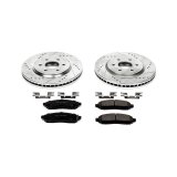 PowerStop Z23 Evolution Sport Brake Upgrade Kits with Calipers KC142 Disc Kits, Kits, Front, Cross-drilled/Slotted Rotors, 2-piston Red Calipers, for Nissan, Suzuki, Kit thumbnail 7