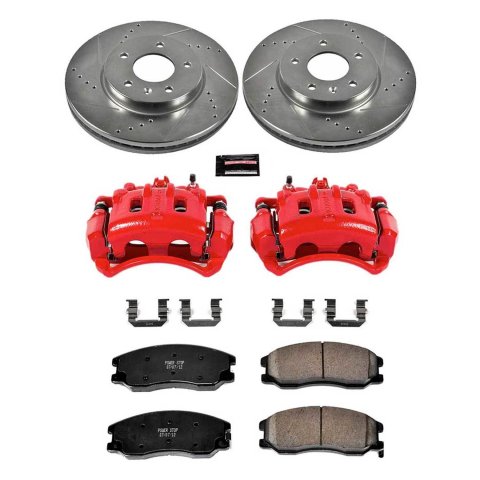 PowerStop Z23 Evolution Sport Brake Upgrade Kits with Calipers KC2090 Disc Kits, Calipers, Front, Cross-drilled/Slotted Rotors, 2-piston Red Calipers, Chevrolet, Kit thumbnail 3