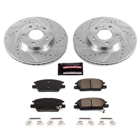 PowerStop Z23 Evolution Sport Brake Upgrade Kits with Calipers KC7400 Disc Kits, Kits, Front, Cross-drilled/Slotted Rotors, 1-piston Red Calipers, Buick, Chevrolet, GMC, Kit thumbnail 2