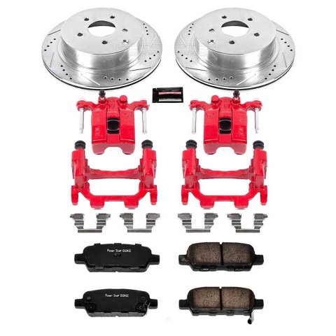 PowerStop Z23 Evolution Sport Brake Upgrade Kits with Calipers KC2427A Disc Kits, Kits, Rear, Cross-drilled/Slotted Rotors, 1-piston Red Calipers, for Infiniti, for Nissan, Kit thumbnail 2