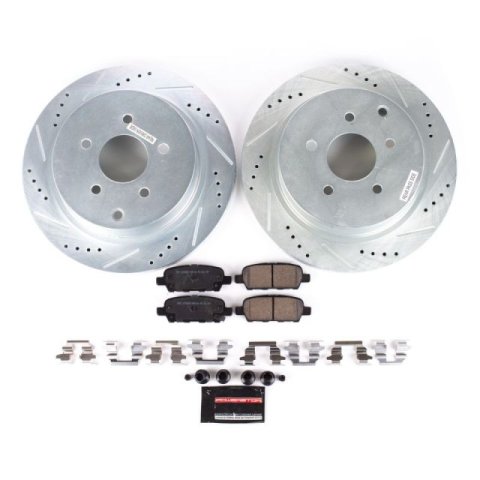 PowerStop Z23 Evolution Sport Brake Upgrade Kits with Calipers KC2427A Disc Kits, Kits, Rear, Cross-drilled/Slotted Rotors, 1-piston Red Calipers, for Infiniti, for Nissan, Kit thumbnail 8